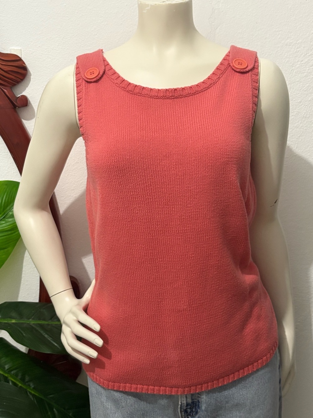 Women’s Button-Shoulder Coral Knit Cotton Layering Tank Top